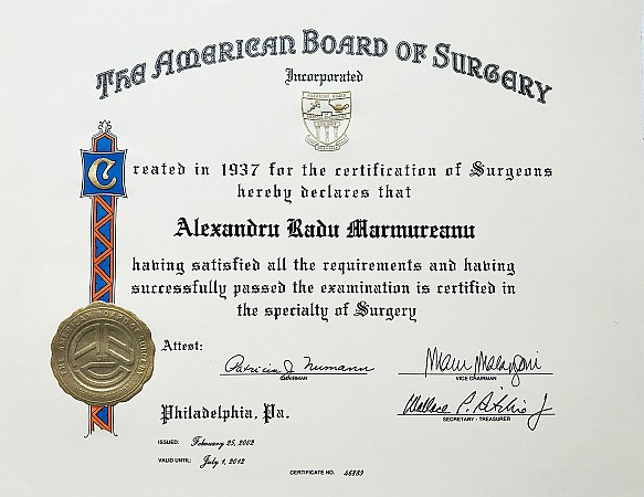 American Board of Thoracic Surgery Diploma 2002