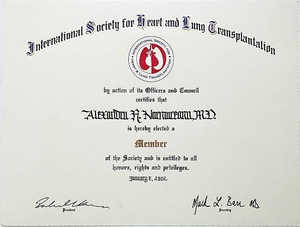 International Society for Heart and Lung Transplant Diploma 2002