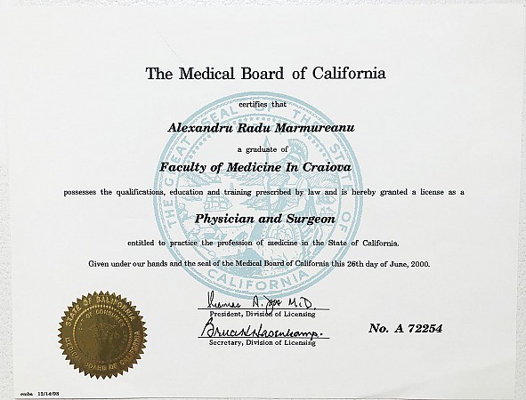 Medical Board of Cali Diploma 2000